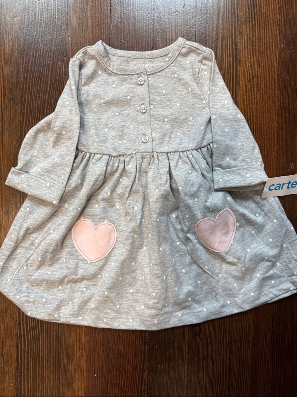 Carter's Light Gray Knit Dress with Pink Heart Pockets